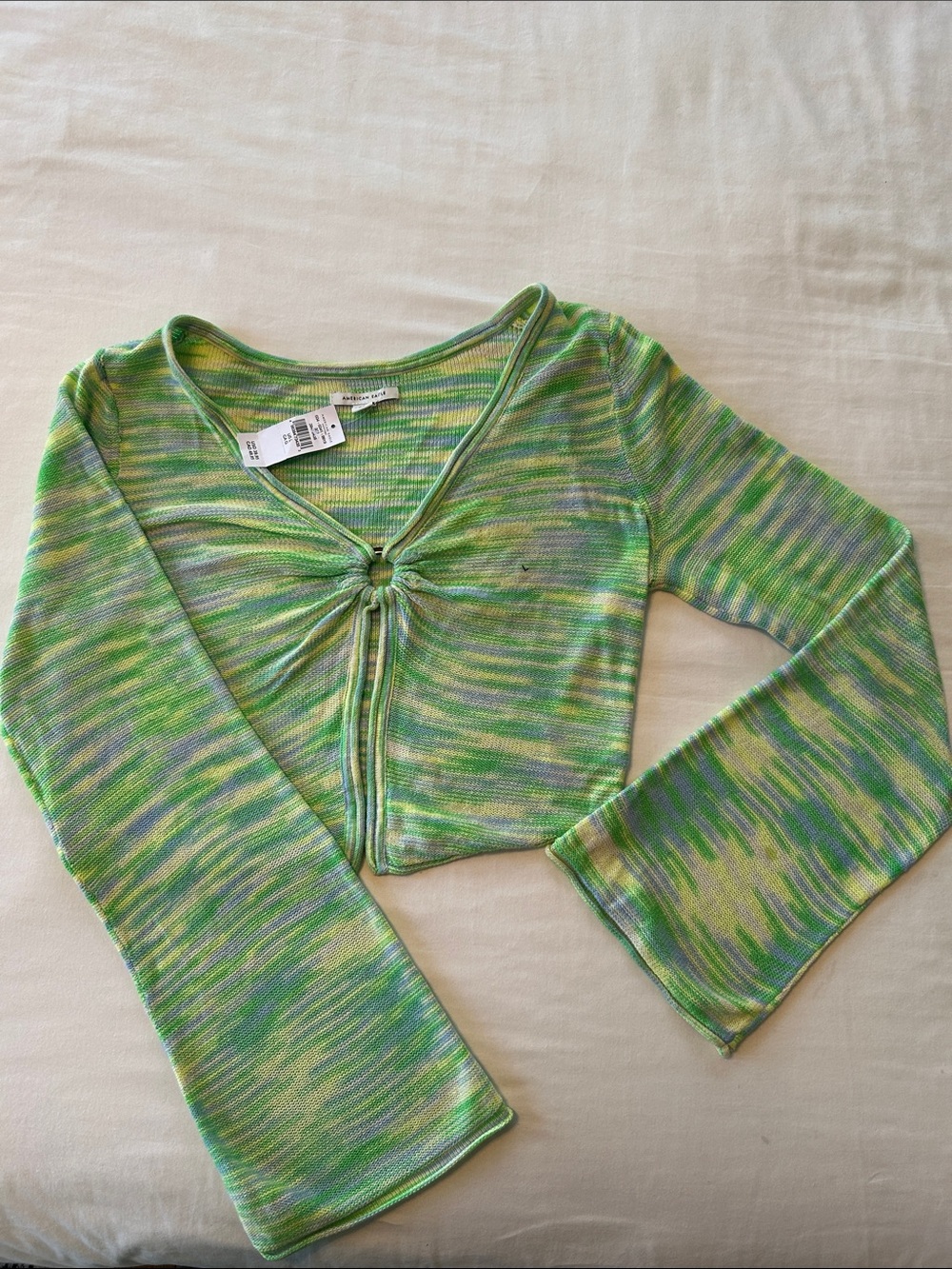 American Eagle Outfitters Green Tie-Knot Long Sleeve Crop Top